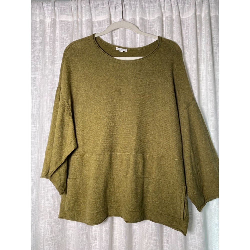 Pure Jill Kimono Cotton Cashmere Sweater Pockets Green, Coastal Beachy | XS